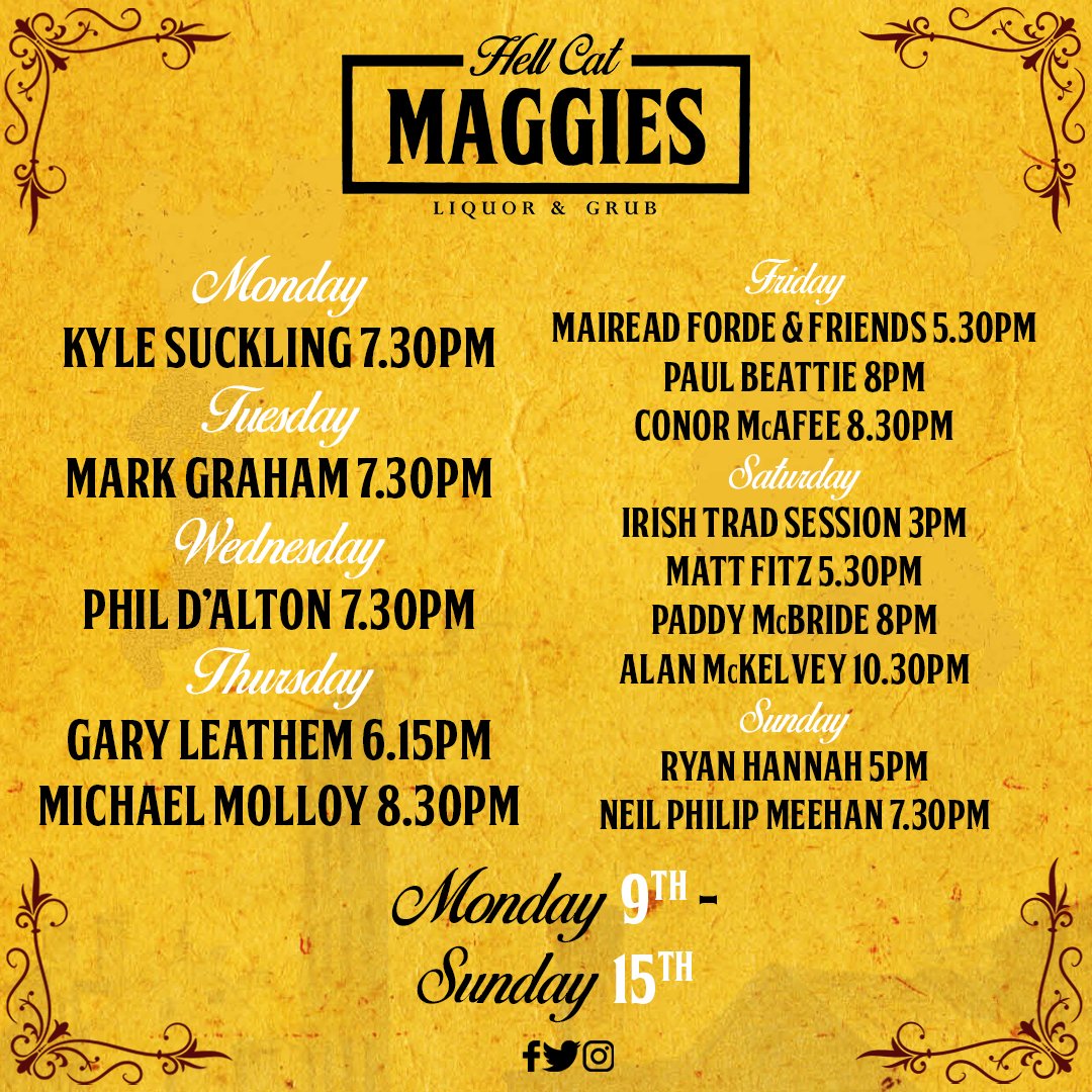 The best entertainment in Belfast, 7 days a week!

Check out this weeks lineup! 🎸🎤

#BelfastLive #BelfastBars #HellCatMaggies #BestofBelfast