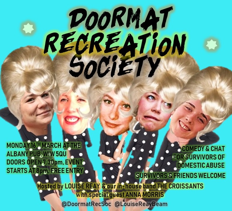 so excited for the next <a href="/DoormatRecSoc/">Doormat Recreation Society</a> - comedy &amp; chat for #survivor #IWD2020 #DomesticAbuse #domesticviolence @thealbany with amazing special guest <a href="/annamorriscomic/">Anna Morris</a> as seen on C4's Lee &amp; Dean