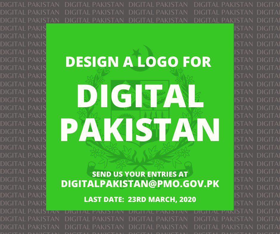 Design the #logo for #DigitalPakistan and win PKR 10,000 as prize money! 

We believe in your talent, we believe in you!

Send us your entries at:
Digitalpakistan@pmo.gov.pk with subject titled "DP Logo Contest"

Last date: 23rd March, 2020