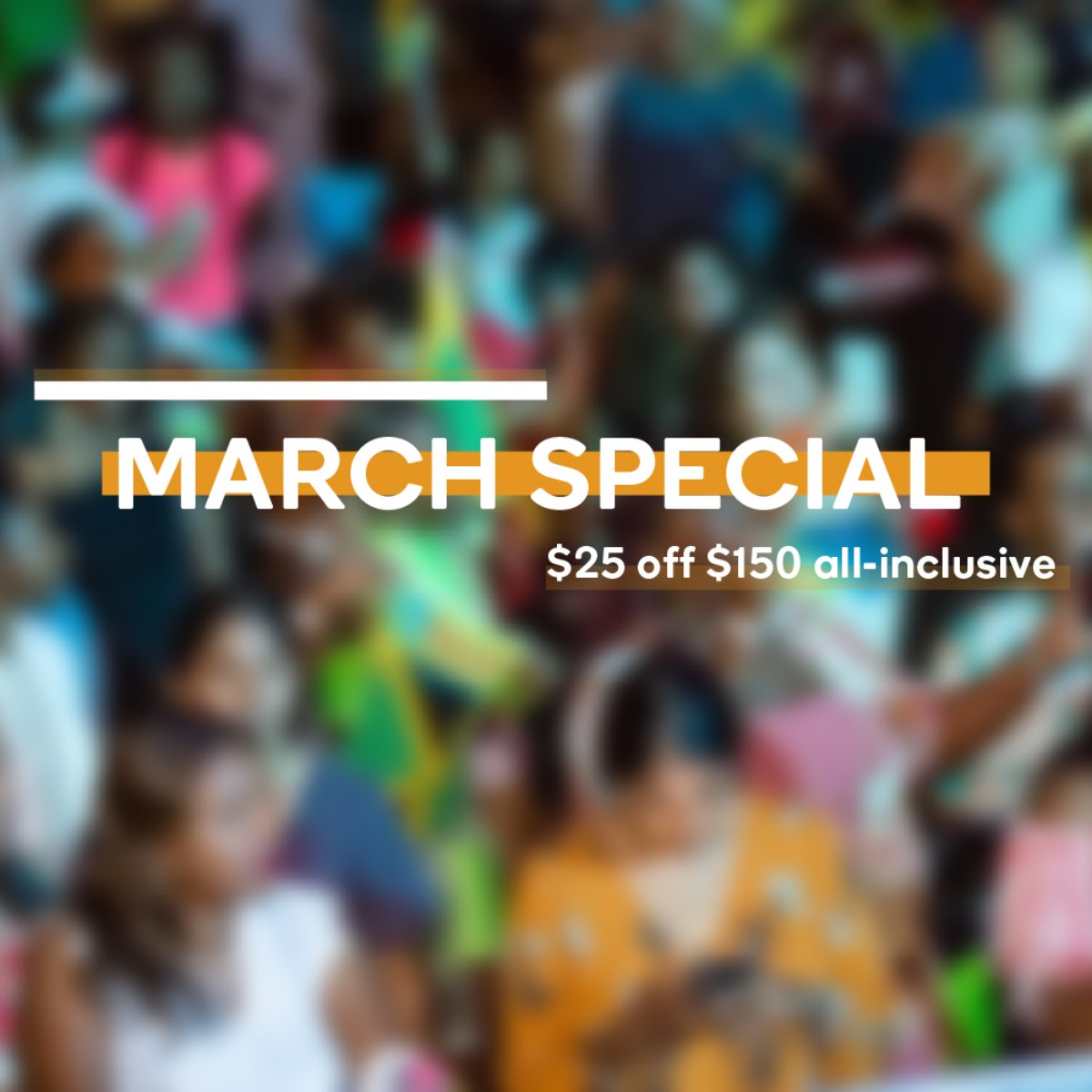 CaribVille's tweet photo. Don't miss out on our March special! Use the code SOCIAL2020 to get $25 off $150 all-inclusive (Sunday only). https://t.co/r0DkvtdXaL