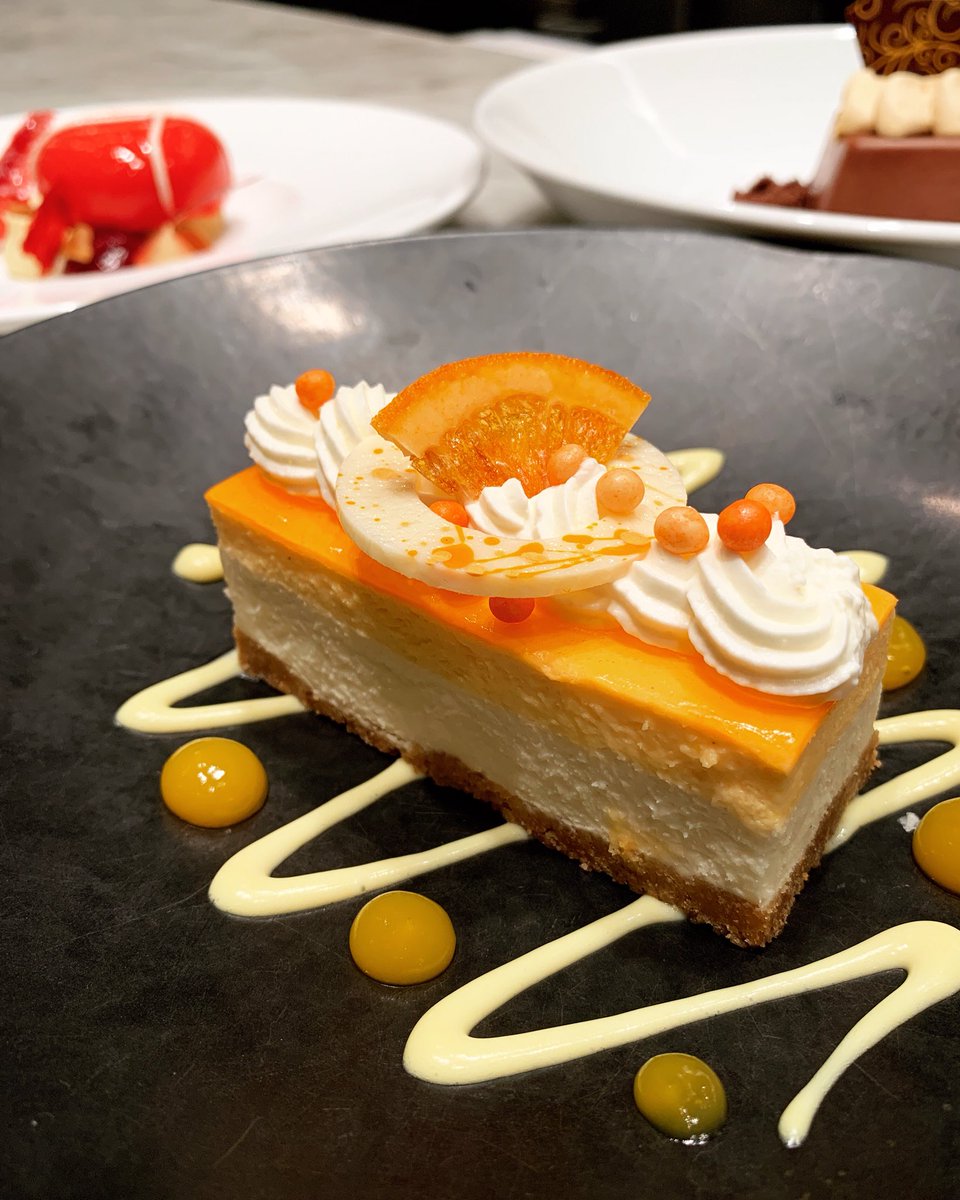 Our pastry team loves getting creative and showcasing new desserts through our #FoodisArt philosophy. Vanilla and Orange features cheesecake, orange mousse, mandarin gel, and chantilly!🍊 It’s almost too pretty to eat... almost.