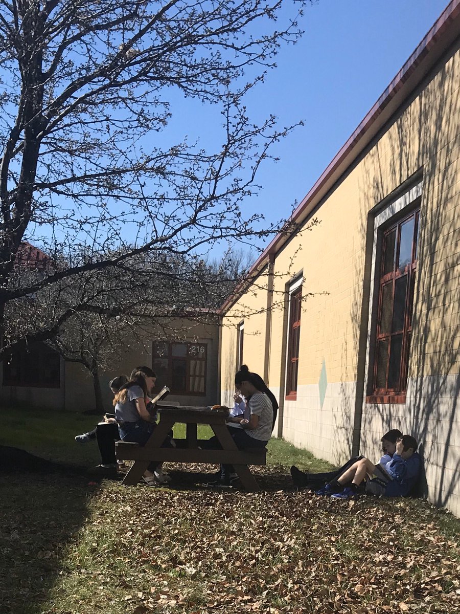 MrsReilly's tweet image. Enjoying some reading outside in the warmer weather today in seventh grade. ☀️ #loganproud #becauseofloganteachers #seventhgrade