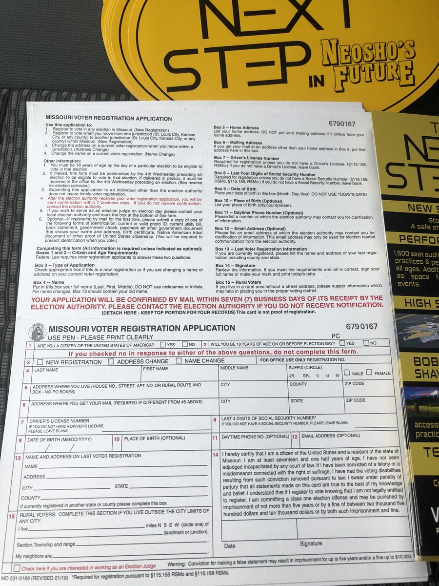 Retweet please! Students and parents, this card is your ticket to shaping your community. You have a chance to build an even better Neosho. Use 5 mins of spring break to make a quick stop at the Neosho courthouse and complete your voter registration before Wednesday this week!