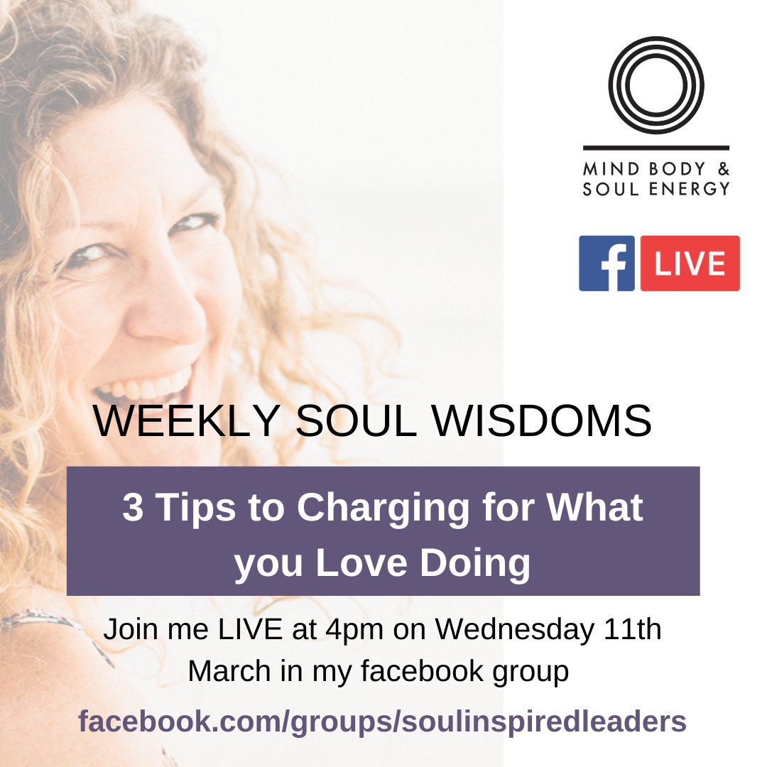 In this week's training I'm going to be talking about charging for what you love doing and I'll also be sharing my 3 top tips on how to do this. Are you going to join me? It's live in my Private Facebook group, Wednesday 4pm.
facebook.com/groups/soulins…