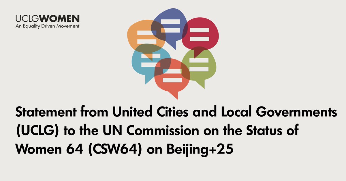 Our participation in the #CSW64 process will be ensured by our joint actions this week and our statement! 

We are more than ever together for gender equality embracing the dreams of #GenerationEquality 

Read our statement and #Listen2Cities women.uclg.org/sites/default/…