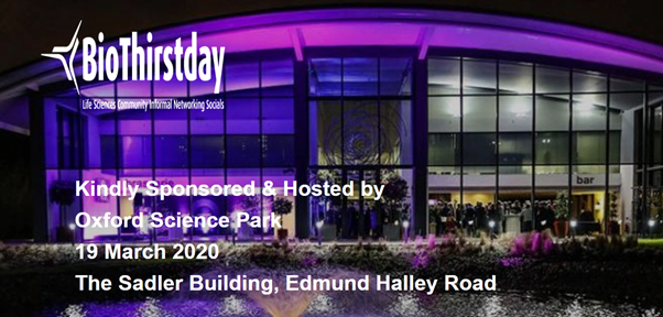 OxfordSciencePK's tweet photo. Here's something to look forward to next week! @OBN_UK #BioThirstday on March 19 is @OxfordSciencePK & is a great opportunity to network & catch up. What's more, it's free to register and the first drink is complementary. 6-8pm. Sign up here https://t.co/Zr7U7abVoS https://t.co/jJWBhreA0x