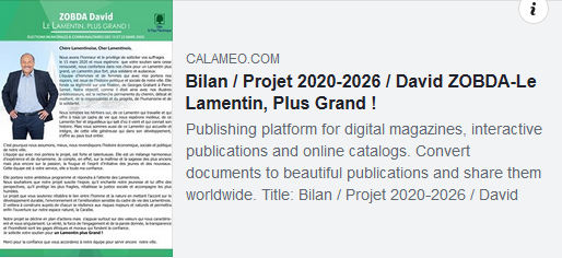 Batir Le Pays Martinique vous invite à consulter en ligne le " Bilan / Projet 2020-2026 pour un Lamentin, Plus Grand ! " de notre candidat #DavidZOBDA
fr.calameo.com/read/006174477…
#villledulamentin #lelamentin
#lelamentinmartinique #lamentin
#municipales2020 #electionsmunicipales2020