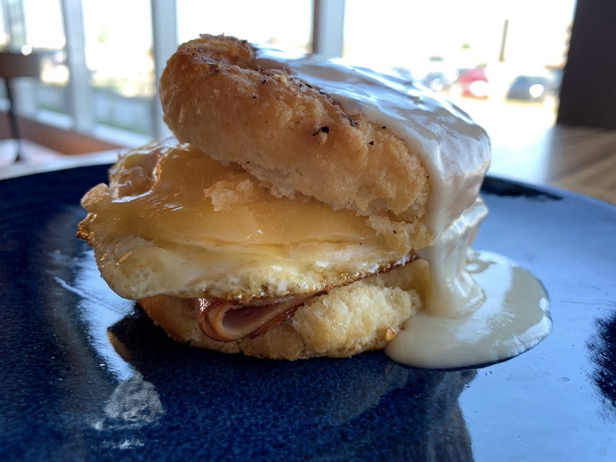 Rise &amp; Shine. ☀️[Biscuit Sandwich: Ham, Two Year Aged Cheddar, Fried Egg, Mornay]