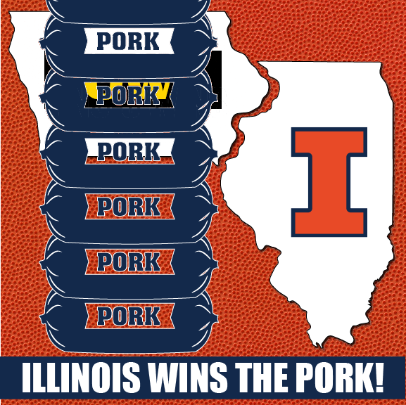 IowaPork's tweet photo. Now we're even with @ilpork! Last night, ILLINI beat our Hawkeyes 78-76 in men's basketball, so it's @IowaPork's turn to donate $1,000 of pork to @eifoodbank! Thanks to our pig farmers for participating in this friendly #PorkPowerChallenge each year! #wecare https://t.co/YwHhHnhrvy