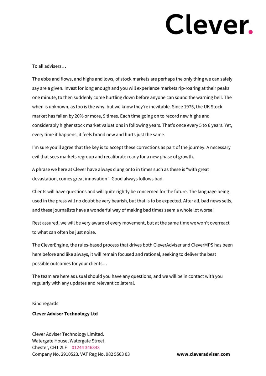 A letter to all advisers in these most uncertain times...