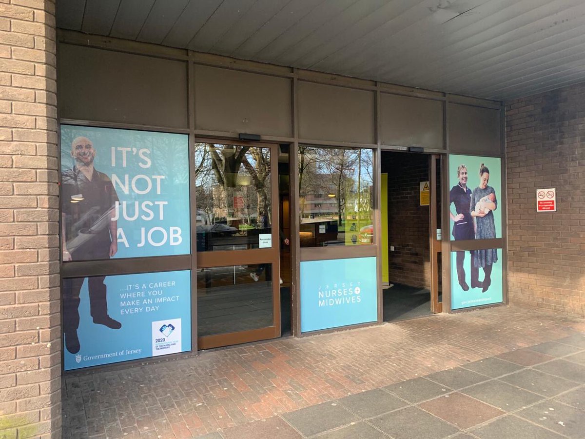 Have you seen these fantastic images of Jersey nurses &amp; midwives on the front doors of the hospital today .... more &amp; more images will be appearing around the island to promote the vital work of these professions ... nurses &amp; midwives make a difference #YearoftheNurseandMidwife