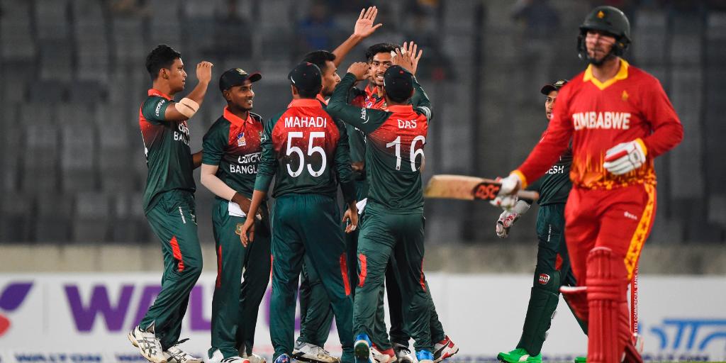 HOC_cricket's tweet photo. Bangladesh win by 48 runs! Party popper 

Despite some entertainment from Zimbabwe's lower order, the hosts ease home.

#BANvZIM https://t.co/RPKpRQxNzL