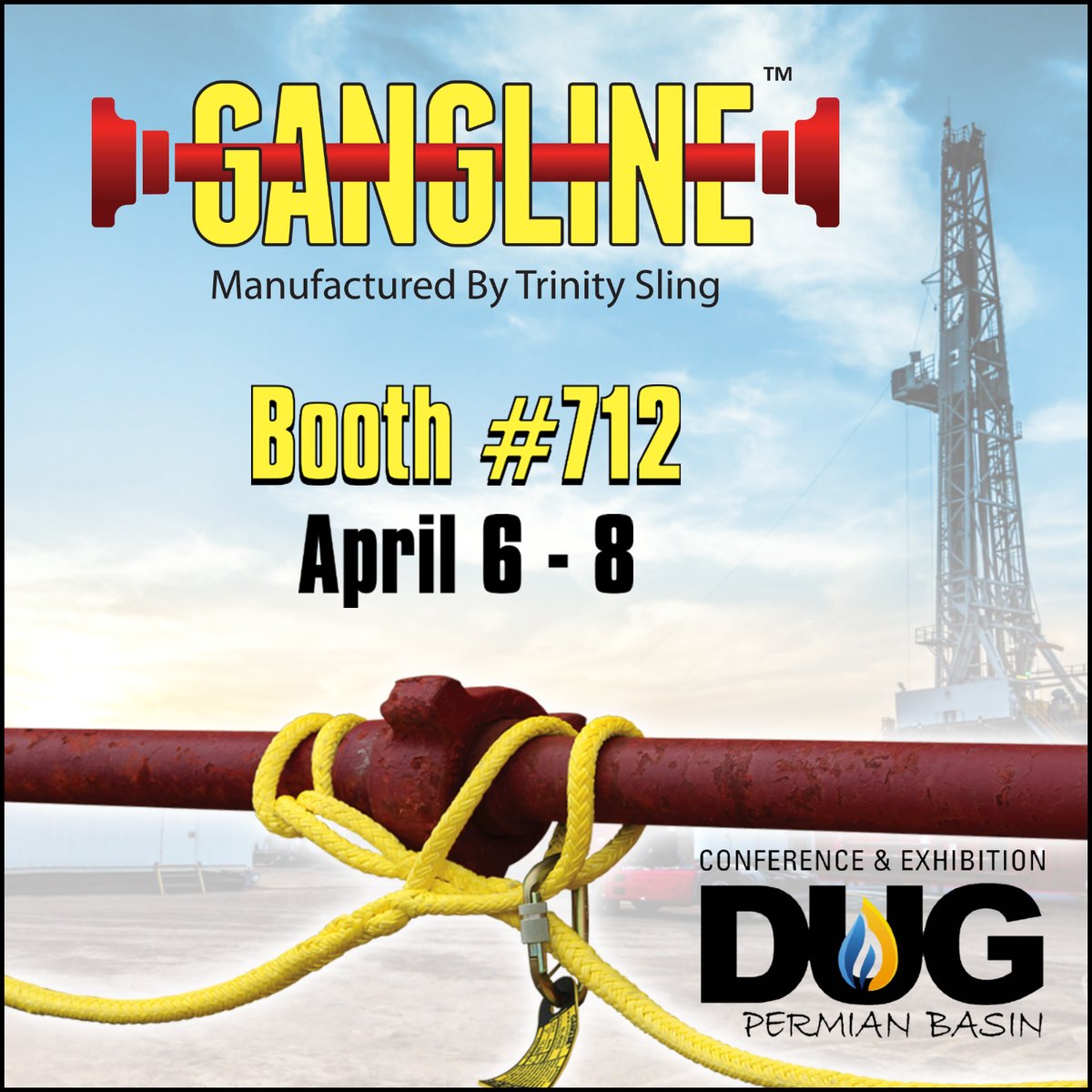 TrinitySling's tweet image. LOOKING FOR A 1502 PIPE RESTRAINT SYSTEM THAT IS TOUGHER THAN THE WEST TEXAS HEAT?
 
Heading to the DUG PERMIAN SHOW? Come by Booth #712 April 6-8 at the Fort Worth Convention Center and visit with Larry Luskey. 

 #gangline #1502piperestraints #permianbasin 
#westtexas #fracking