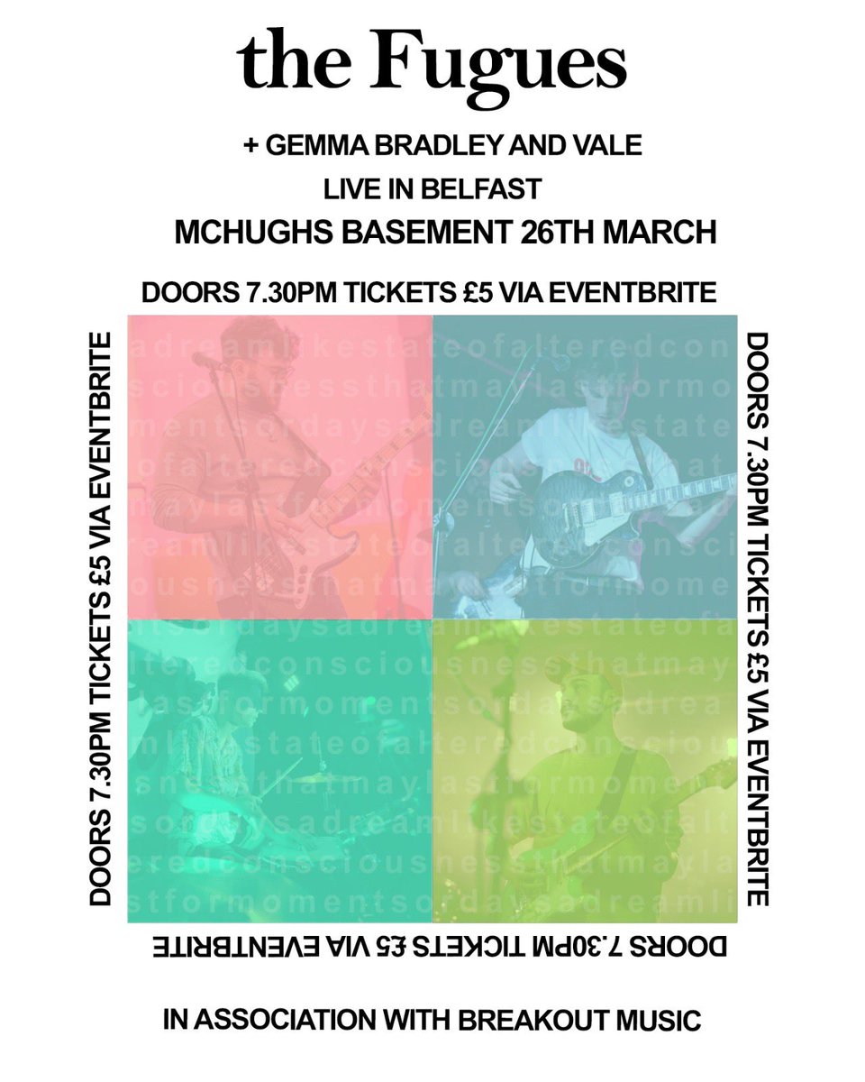 Oh hey there 🤟🏽

Super happy to announce that I’ll be supporting <a href="/thefuguesband/">the Fugues</a> on the 26th of March in @mchughsbarbelfast - can’t wait for this one!🔥