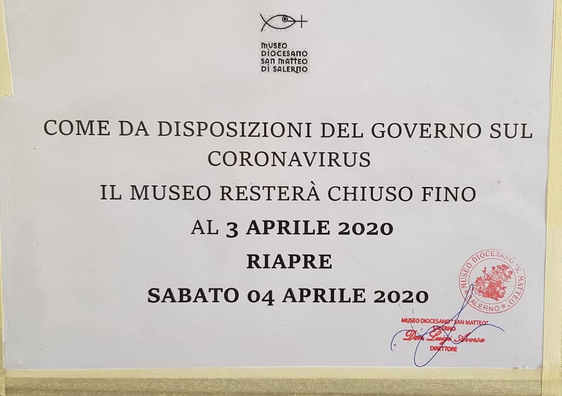 Con la collaborazione di tutti supereremo  questo difficile momento.
Ci rivediamo il 4 aprile.

#restiamoacasa #museichiusi #arte #museitaliani #salerno #Italia