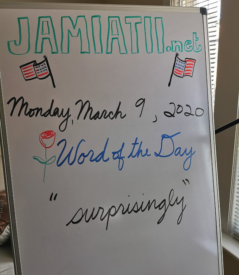 jamiatiinet's tweet photo. #WordOfTheDay: surprisingly (sentence adv) "used to express surprise at an event or situation" (Oxford). 

Can you use this phrase in a sentence? Write your sentence in the comments, and Mr. Roddey will correct it.

#English #انجليزي #AmericanTeacher #TOEFL #IELTS https://t.co/z7Y6dGDE4J