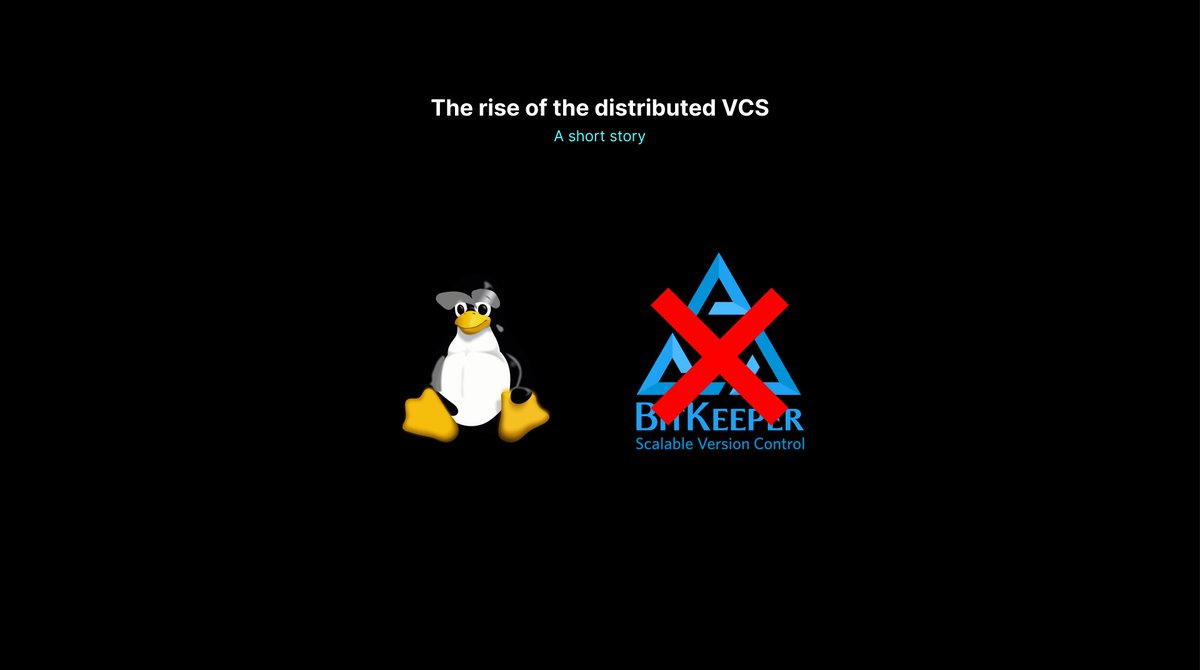 3/ Linus used a closed-source DVCS called Bitkeeper (for free) early on in Linux kernel development, but after a Linux dev tried to reverse engineer its networking protocols, Bitkeeper revoked their license. And with this, git was born 