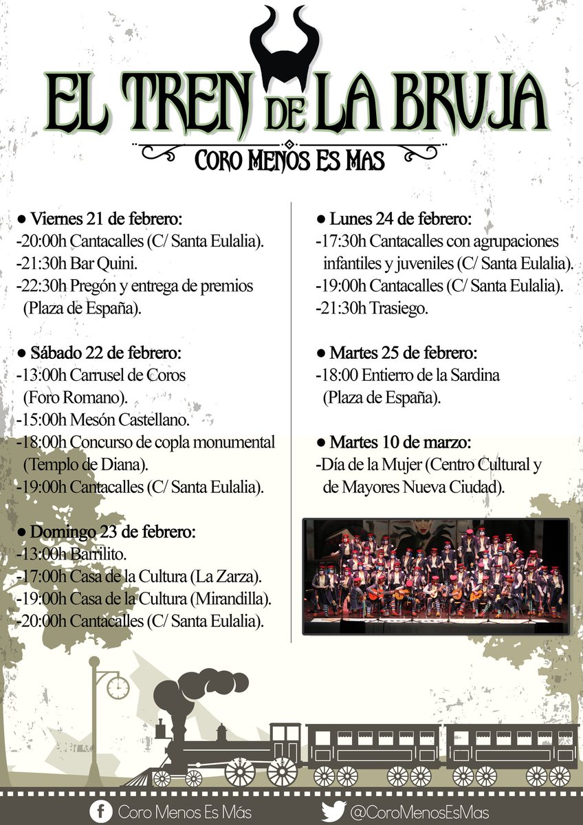 Última parada de este Tren de la Bruja 🚂🧙🏻‍♀️🚩

Mañana a las 19h, os esperamos en el Centro Cultural y de Mayores Nueva Ciudad, donde participaremos en el X Festival "Grito de Mujer".

¡No os lo perdáis! 

#FinDelCarnaval2020