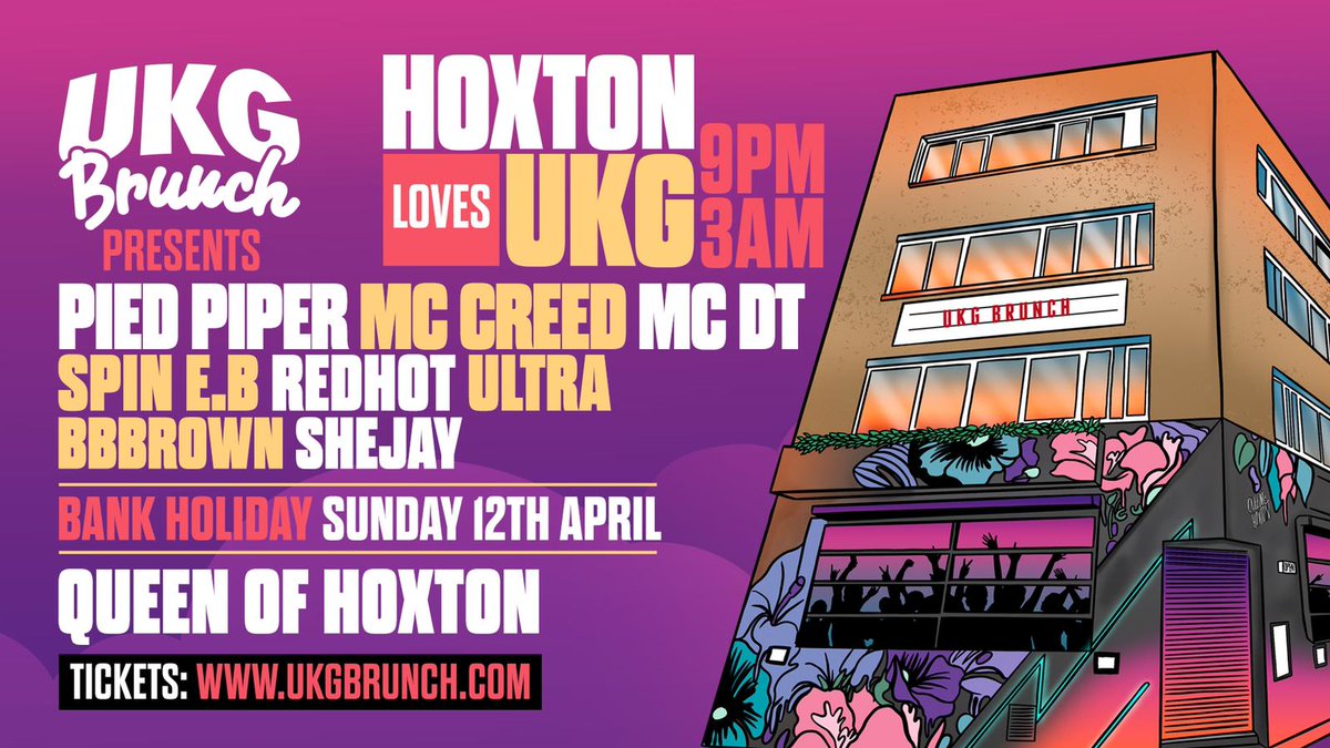 𝗨𝗞𝗚 𝗕𝗿𝘂𝗻𝗰𝗵 𝗣𝗿𝗲𝘀𝗲𝗻𝘁𝘀 - '𝗛𝗼𝘅𝘁𝗼𝗻 𝗟𝗼𝘃𝗲𝘀 𝗨𝗞𝗚' 🧡 #Easter #BankHoliday 📅 Sunday 12th April 📍@_QueenOfHoxton_ ⏰ 9pm - 3am £10 Tickets >> ukgbrunch.com #UKGBrunch #NightTimeRaver