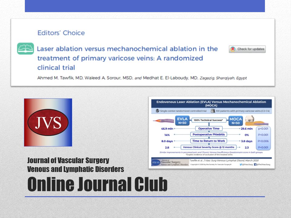 ONLINE JOURNAL OF VASCULAR SURGERY JOURNAL CLUB! AMA PRA CATEGORY 1 CREDIT Date: Wednesday, March 11, 2020 @ 9pmE To participate: bit.ly/2PT2D7p Need Zoom?: zoom.us Article download: jvsvenous.org