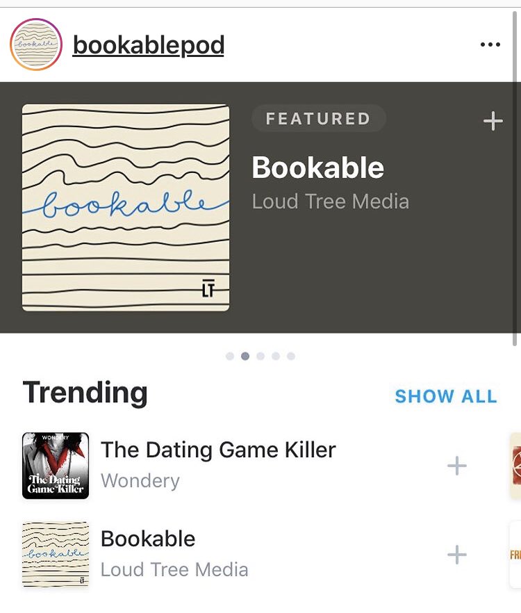 amandastern's tweet photo. .@bookablepod is trending on @pocketcasts! Right behind The Dating Game Killer, which I just binged and loved! #loudtree #bookablepod https://t.co/Hm4f1uPmrR
