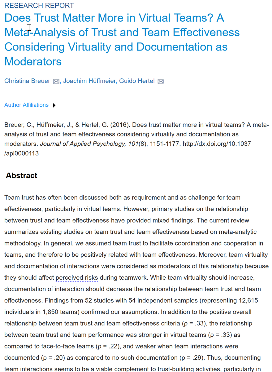 First, more than face-to-face teams, virtual teams rely on building trust to be effective. Without being physically present, it is harder to know if something is being done and if you can rely on other people. Documenting tasks (even with email) is one way to build trust. 2/6