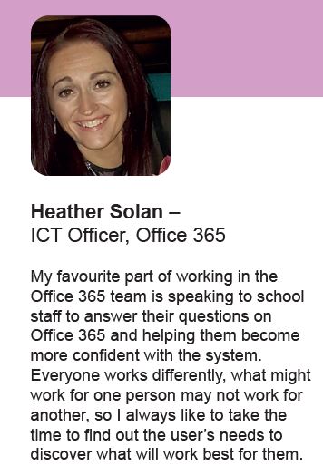 ICTSchoolServ's tweet photo. Want to know why our staff love doing what they do? Well here's Heather telling us her favourite things about helping our schools with Office 365 #lovewhatyoudo #office365 #helpinghand https://t.co/vAR4OmsDxS