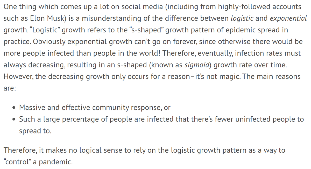 Many arm-chair experts are clinging to a belief that somehow logistic growth will magically save us from a pandemic. Unfortunately, that's not how it works.7/