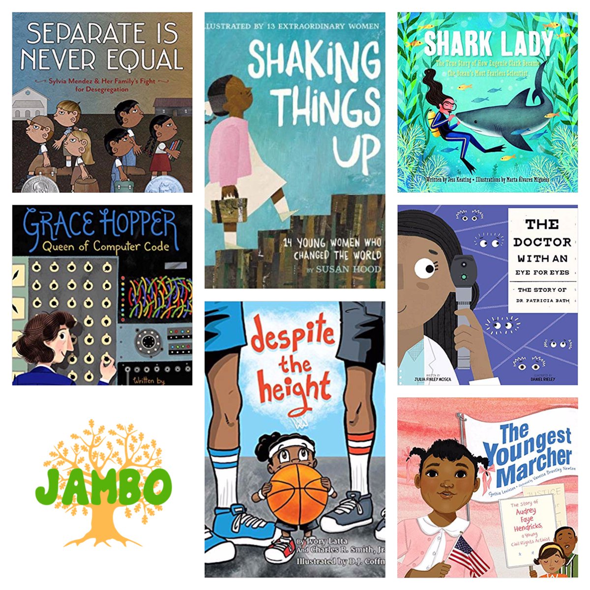 jambobooks's tweet photo. 8 Great Children's Books for Women's History Month. Each of these books are about lesser-known courageous girls and women who changed the world. @sHood125 @duncantonatiuh @Jess_Keating
@cylev @IvoryLatta12 @lauriewallmark @JFinleyMosca #WhyIJambo https://t.co/LEbbkbPFzw