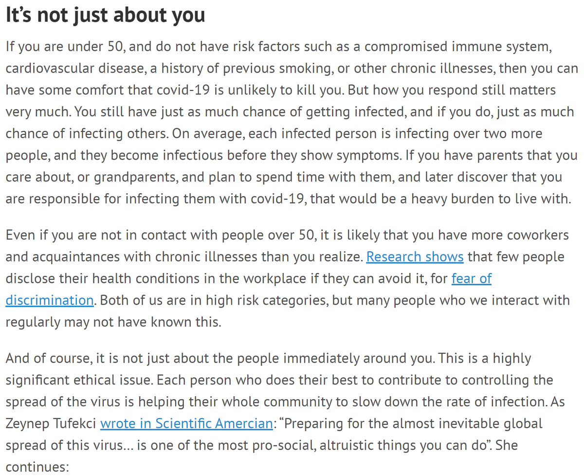 If you're under 50 and in good health, that's also not a reason for complacency. Responding to covid-19 is an ethical obligation for us all.10/