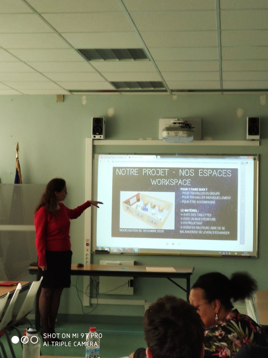 JMartin49350's tweet photo. Suite de cette formation avec la présentation par @AmbreDlnay du projet d'aménagement des espaces menés au collège Eugénie Cotton. Visites des différents espaces #Creaspace #Workspace #Ludospace #Mediaspace #Zenspace   - @CultureCotton2 https://t.co/vSLNoA8iIt