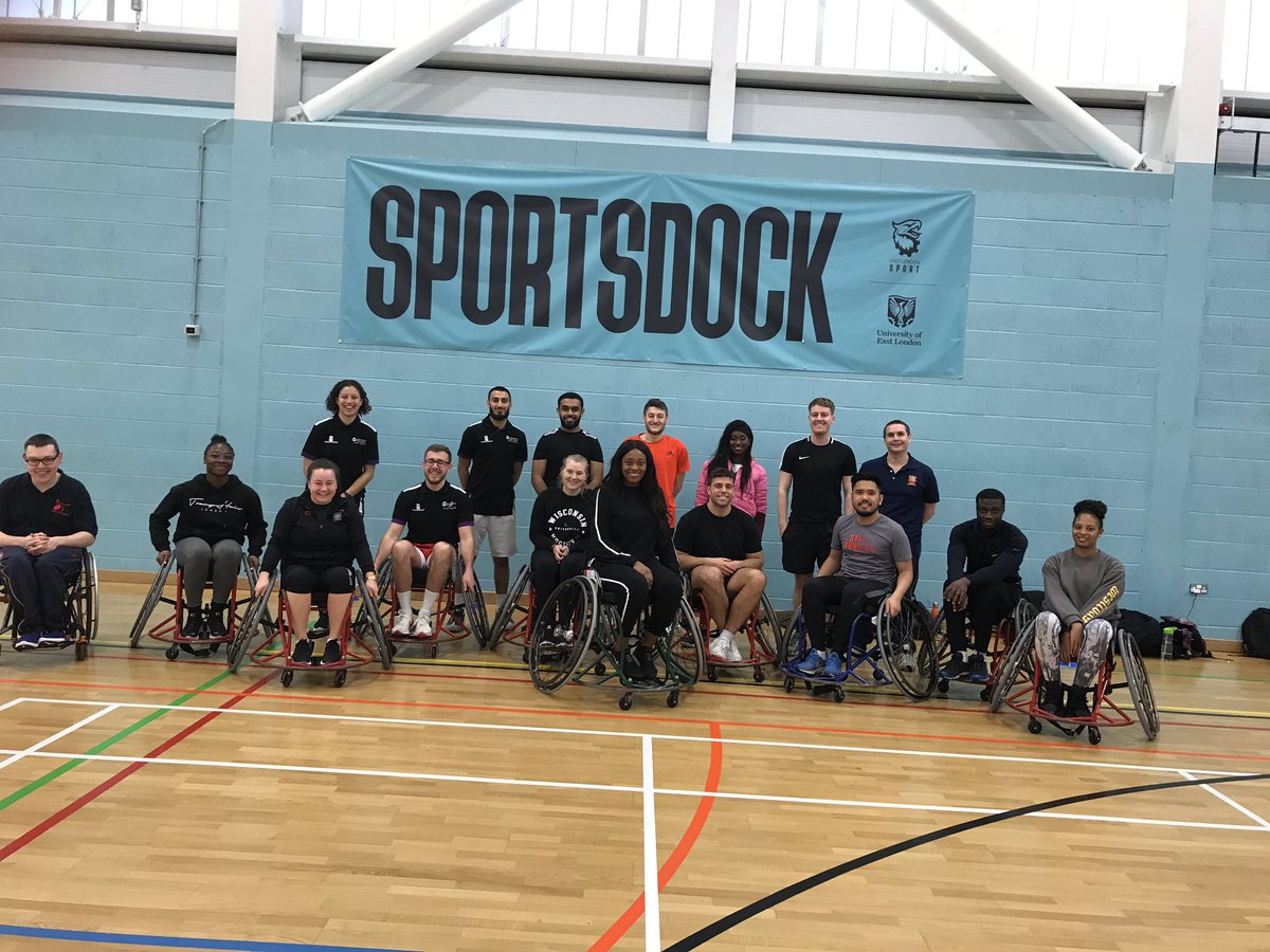 EssexCCB's tweet photo. Great session with PGCE students at UEL showing them the basics of wheelchair cricket. Thanks to @UELSportsDock and @UKWCricket for support. Great to see the students learning a new sport and enjoying the experience. Good luck for the rest of your studies #EssexAbilityCricket https://t.co/vNc5qXi29S