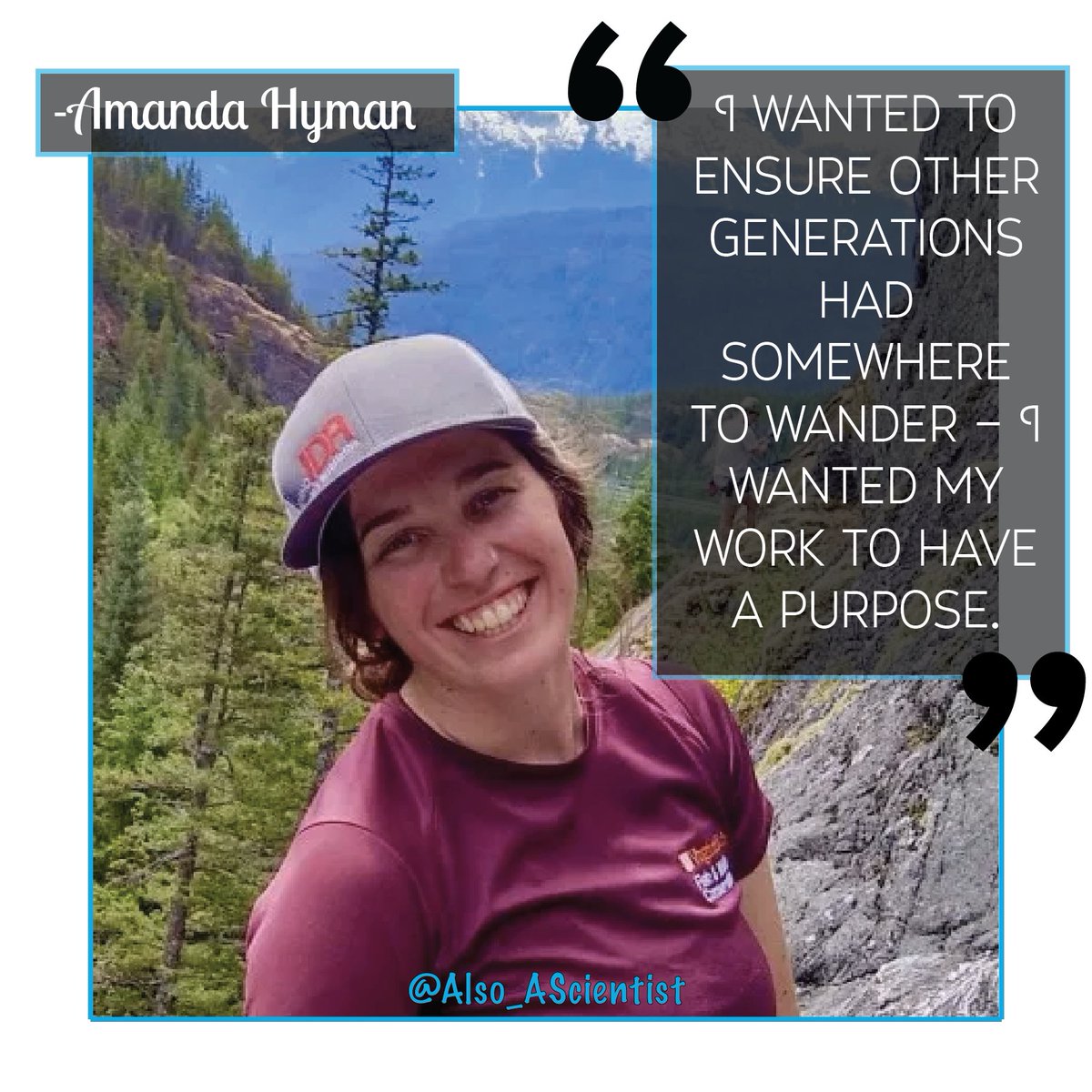 Meet <a href="/amandaahyman/">Amanda Hyman, Ph.D.</a>, whose love of the outdoors led her to study how to ensure stable social-ecological systems &amp; optimize conservation budget use.

It's perhaps unsurprising that Amanda loves rock-climbing in her free time! 

#WomenInSTEM #QueerInSTEM
✨ow.ly/VUyj50ytkS8✨