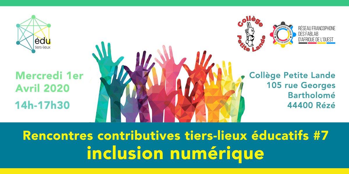TiersLieuxEdu's tweet photo. Rencontre contributive sur les #TLEDU dédiée à l'inclusion le 01/04 au collège Petite Lande de @acnantes avec @mfreard.
Inscription : https://t.co/hS9aGsXcg7
Tout savoir du cycle sur les #TLEDU : https://t.co/5UosxWZY2X https://t.co/mNkFilxuQd