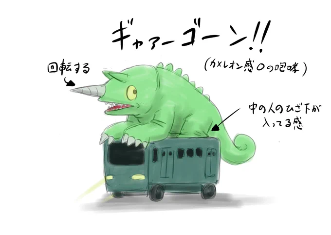 「怪獣カメレオン電車」
へんたつのファンアートです(真顔) 