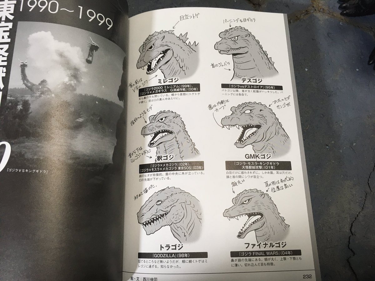 タカ Kom No Twitter オール東宝怪獣大図鑑 に掲載されてる西川伸司 氏の歴代ゴジラ描き分け講座が面白い 抽象的なイラストだからより違いがわかりやすい ゴジラ Godzilla