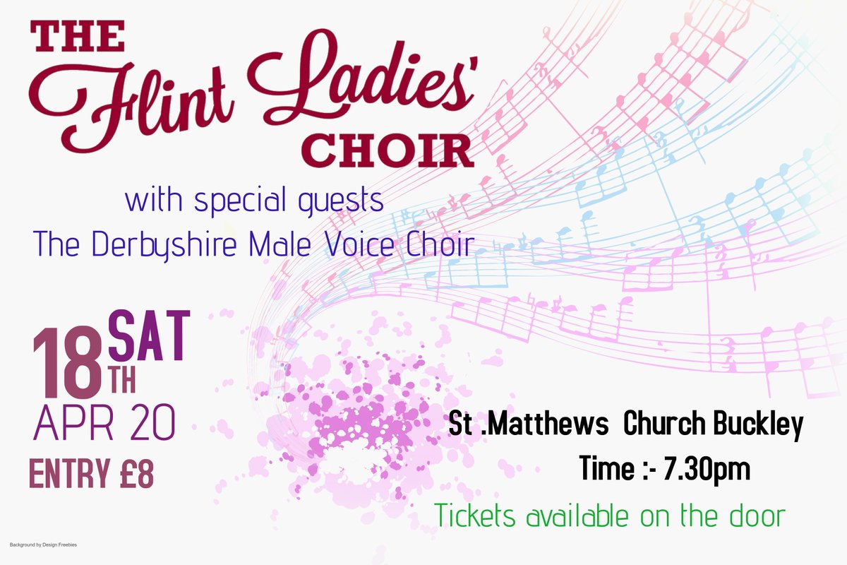 DCMVChoir's tweet photo. What a great weekend we have to look forward to in April. Our second concert during our visit to NE Wales will be with the fantastic Flint Ladies Choir in Buckley - looking forward to hearing their amazing sound @TheFlintLadies @TheFlintLadies1 https://t.co/cAdrUaTLIX