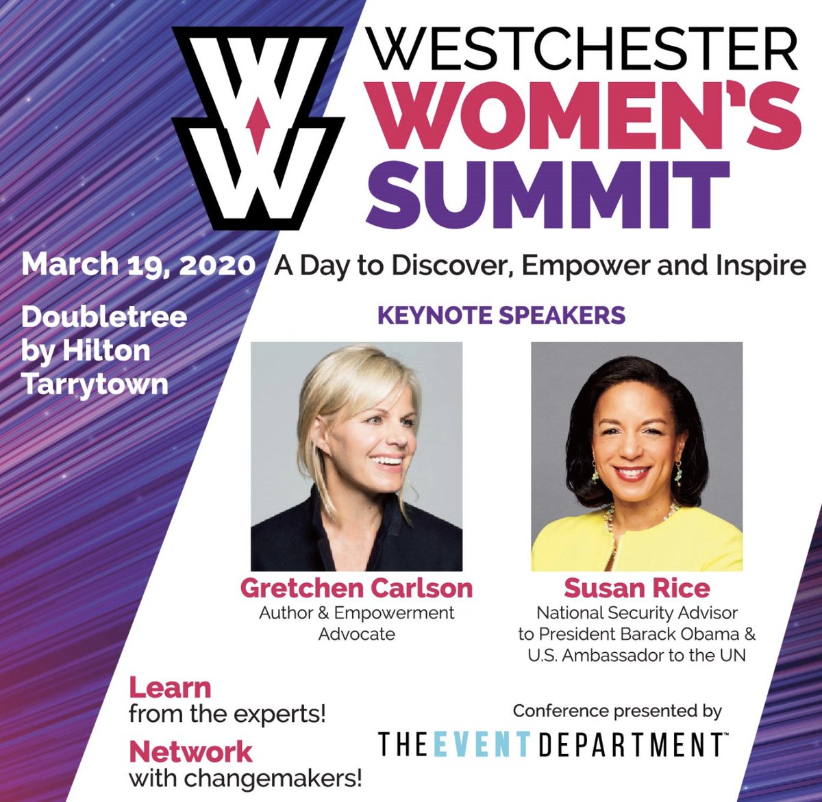 HarryMktg's tweet photo. Join us at the Westchester Women's Summit! VIP ticket holders meet Gretchen Carlson and Susan Rice, plus so much more! Register today - tickets going fast! https://t.co/L2QP0rW12h #WWS2020 https://t.co/pq7WTMX2W7