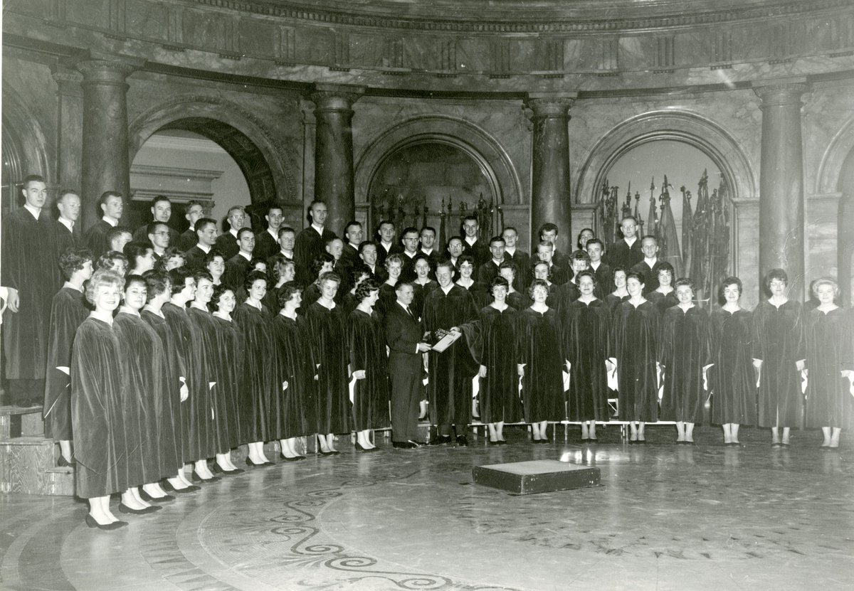 CordArchives's tweet photo. @concordiachoir is beginning the second week of their 2020 National Tour! Here, the choir is pictured with then-governor of Massachusetts, John Volpe, on their 1962 tour. https://t.co/zIkOgdrDuj