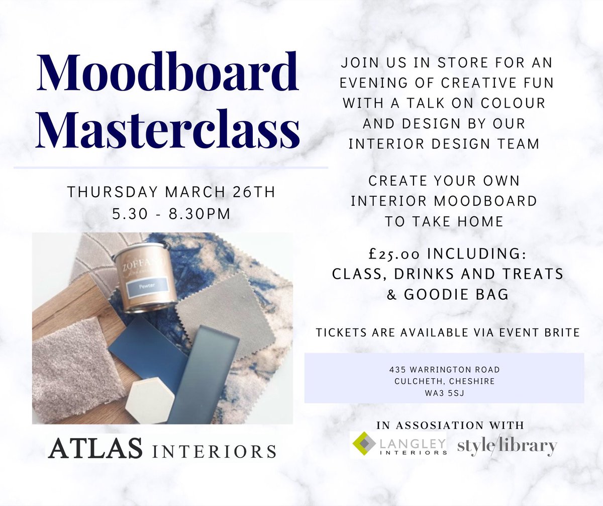 We are presenting a Moodboard Master Class in store on Thursday 26th March at 5.30pm! Join us for 3 hours of fun eventbrite.co.uk/e/moodboard-ma…