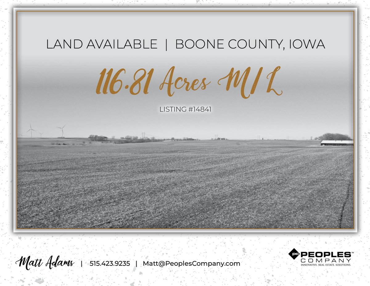PeoplesCompany's tweet photo. Farmland available in Boone County, Iowa!
The property consists of 116.81 acres m/l with 114.54 tillable / farmland acres with a CSR2 rating of 81.5. #PeoplesCompany
Agent: Matt Adams
Listing #14841 | 🔗https://t.co/GY6lBgmXIn
#LandAvailable #LandForSale #RealEstate https://t.co/MXIM4IhKi3