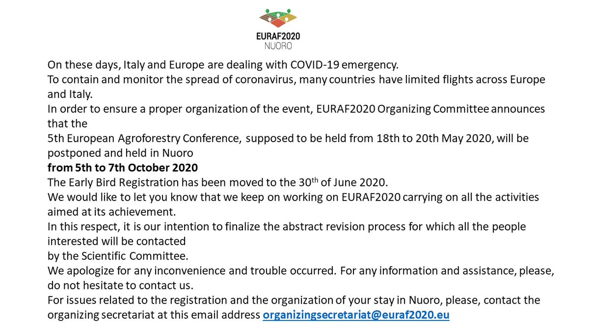 euraf2022's tweet photo. NEW DATES FOR #EURAF2020!
The conference will be held in Nuoro 
5th - 7th OCTOBER 2020
Support #agroforestry

@StampaCnr  @reterurale  @CREA_Ricerca @CompagniaForest @efiresilience 
@mongabay @tuttogreenLST @RudiBressa https://t.co/KBjXn0GGID
