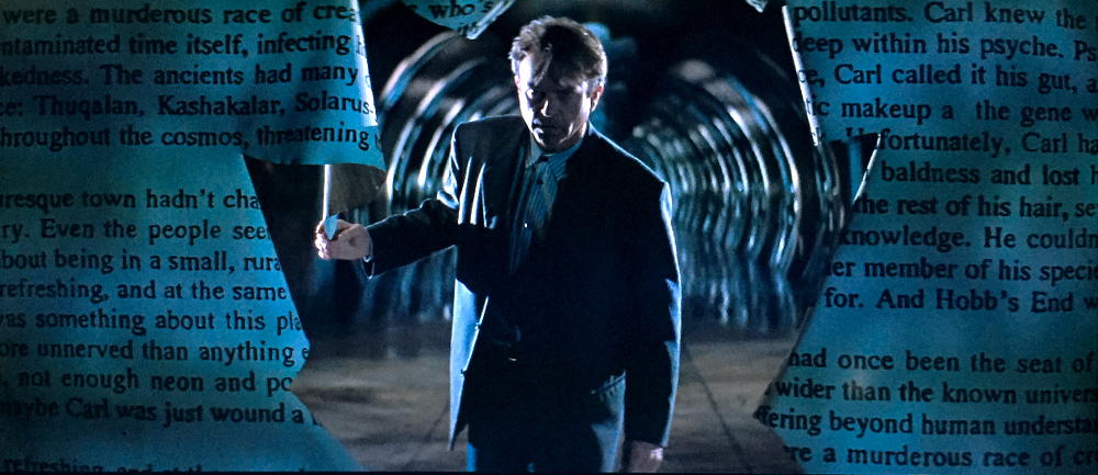 Shudder's tweet photo. Surprise! John Carpenter's IN THE MOUTH OF MADNESS is now streaming on Shudder 📖💀

🎥: https://t.co/cQq664zxTD https://t.co/hybymD8T6D