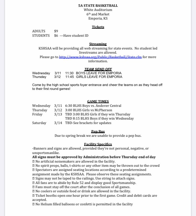 Some key items this week Bobcats!!!!See send off times for teams from high school below!   Don’t let spring break keep ya from cheering them on.  @BLHS_Principal <a href="/BasehorPep/">BasehorPep</a> <a href="/razaka/">Ashley Razak</a>