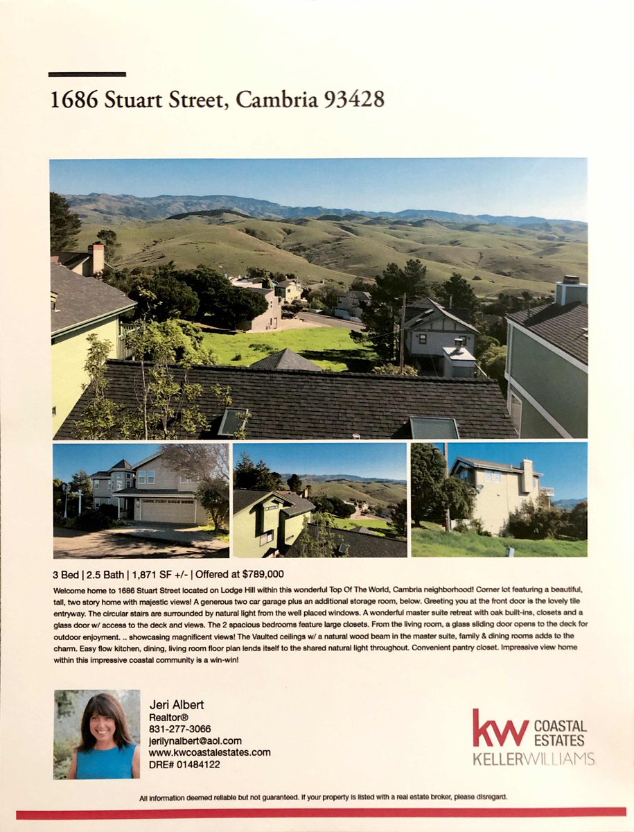 jerialbert's tweet photo. Dreaming of purchasing a weeken home or moving to the coastal community of Cambria?  Here is a beautiful home located within the prestigious Losge Hill, Top Of The World neighbored.  #coastalliving #DreamsComeTrue #realestate https://t.co/Pa6PVQHmyA