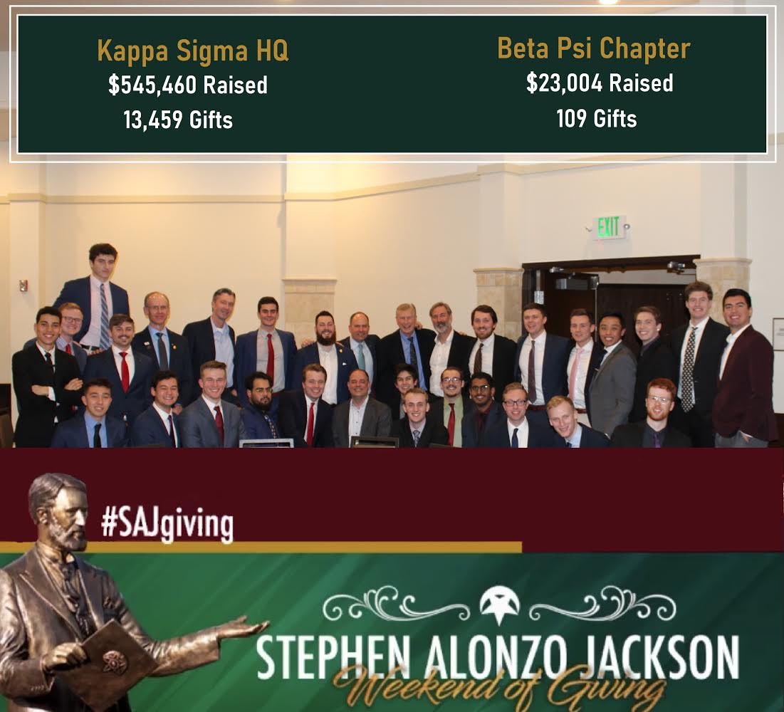 This weekend was the SAJ Weekend of Giving. The purpose of this initiative is to raise funds for each Chapter Scholarship Fund. Beta Psi has raised the second most amount of every chapter across the fraternity. Thank you to all our undergraduates and alumni for all your support!