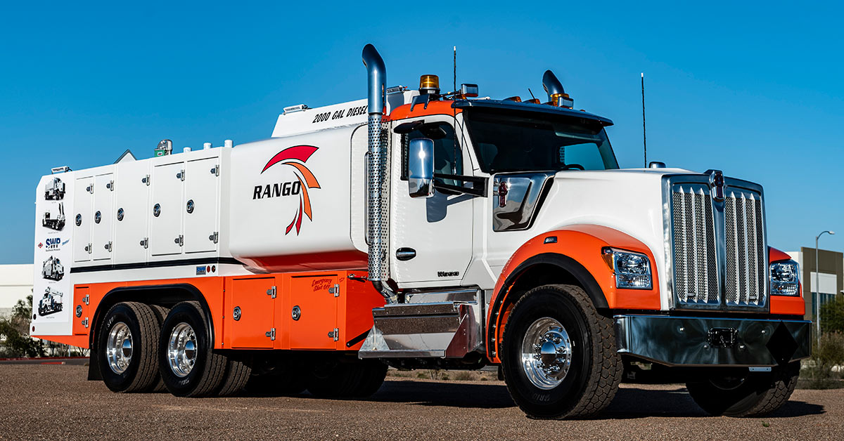 SWProducts's tweet photo. Fresh off the production line, this SWP 2000 Gallon Fuel and Lube Truck was built on the latest #Kenworth #W990 chassis for #Rango Inc, a leading contractor based in Arizona. See it at #ConExpo2020, South Hall 2 - S64729 in the SWP booth. See you there! https://t.co/9iZi46XWGg