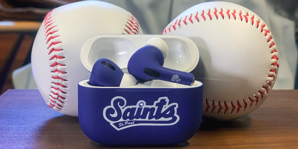 StPaulSaints's tweet photo. The 2020 season is right around the corner and to celebrate we are giving away this custom pair of St. Paul Saints AirPods Pro! Enter today for your chance to win: https://t.co/ckmE9bBcM9 https://t.co/D3KCNv5Dvl