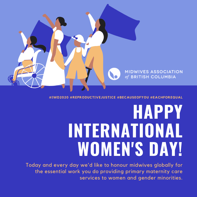 bcmidwives's tweet photo. March 8th was International Women's Day! #BCMidwives honour midwives globally for the essential work you do in providing women &amp; gender minorities primary maternity care💜 #IWD2020  #ReproductiveJustice #YearoftheNurseMidwife #BecauseofYou #EachforEqual #BCMidiwves #midwives https://t.co/J29c3A8Da4