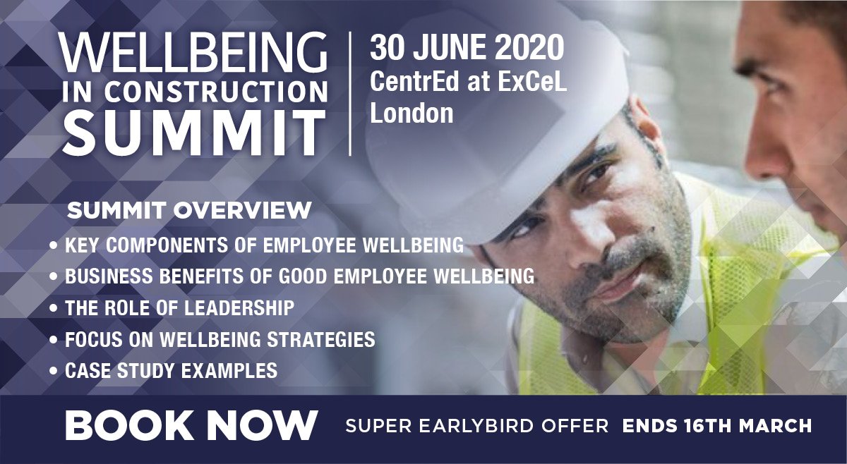 Luke_Webster7's tweet photo. On 30th June 2020 the Wellbeing In Construction Summit provides a number of steps that you can take to create a positive work environment for your staff in order to reduce this figure

Book now at the super earlybird price* of £199+VAT (Full price £299)-> https://t.co/b5DAYDxD7B https://t.co/XnbbyKtVbr